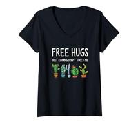 Womens Free Hugs Just Kidding Don't Touch Me Funny Cactus Jokes V-Neck T-Shirt