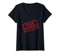 Women's Free Indeed -Red Stamped Bible Scripture Sealed by Christ V-Neck T-Shirt