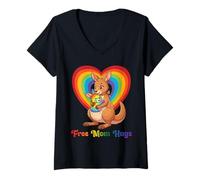 Women's Free Kangaroo Mom Hugs Pride Heart LGBTQ Inclusion Support V-Neck T-Shirt