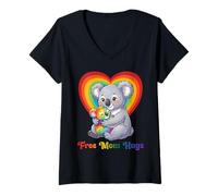 Women's Free Koala Mom Hugs Pride Heart LGBTQ Inclusion Support V-Neck T-Shirt