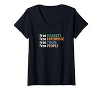 Women's Free Markets Free Enterprise Free Trade V-Neck T-Shirt