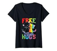 Womens Free Mom Hugs | Pride Month | LGBT Mom V-Neck T-Shirt