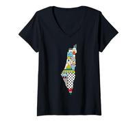 Womens Free Palestine MAP Colorful Simple Peace V-Neck T-Shirt