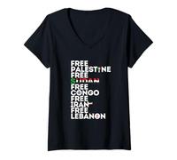 Women's Free Palestine Sudan Congo Iran Lebanon Solidarity V-Neck T-Shirt