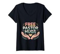 Womens Free Pastor Hugs Faith Christian Leader Church V-Neck T-Shirt