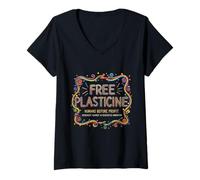 Womens Free Plasticine Human Artists Before Profit Activist V-Neck T-Shirt