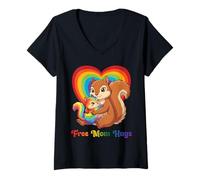 Women's Free Squirrel Mom Hugs Pride Heart LGBTQ Inclusion Support V-Neck T-Shirt