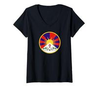 Women's Free Tibet Tibetan Flag Emblem Roundel Restore Dalai Lama V-Neck T-Shirt