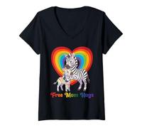 Women's Free Zebra Mom Hugs Pride Heart LGBTQ Inclusion Support V-Neck T-Shirt