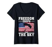 Womens Freedom Drops from The Sky Patriotic Paratrooper Tribute V-Neck T-Shirt