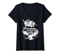 Womens Freedom is Not Free Patriotic Eagle Flag V-Neck T-Shirt