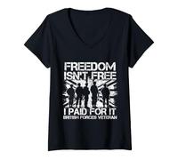 Women's Freedom Isn't Free I Paid for It British Veteran UK Flag V-Neck T-Shirt