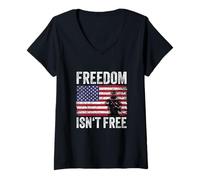 Womens Freedom Isn't Free Proud Soldier US Flag Military Veteran V-Neck T-Shirt