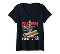 Womens Freedom Lives in The Constitution Patriotic Liberty Graphic V-Neck T-Shirt