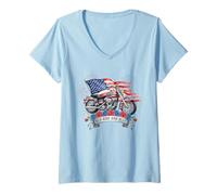 Womens Freedom Motorcycle Red Ride and Blue Patriotic Biker V-Neck T-Shirt