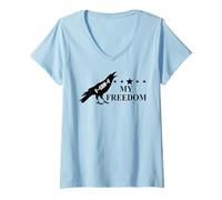 Womens Freedom Sign That Says Freedom Fuck Fascism Resist No Kings V-Neck T-Shirt