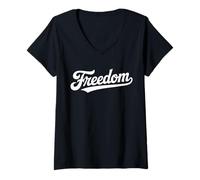 Women's Freedom Team Retro Art Baseball Font V-Neck T-Shirt