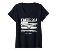 Womens Freedom Terms and Conditions May Apply American Flag Eagle V-Neck T-Shirt