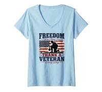 Women's Freedom was Never Free Thank A Veteran Every Day V-Neck T-Shirt