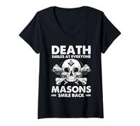 Women's Freemason Skull Quote Death Smiles Mason Humor Freemasonry V-Neck T-Shirt