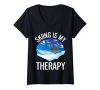 Women's Freeriding Funny Alpine Skiing is My Therapy V-Neck T-Shirt