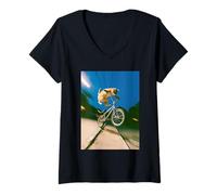 Women's Freestyle Bicycle Riding Cat Street Trick V-Neck T-Shirt