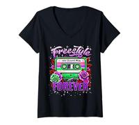 Womens Freestyle Music Retro 80s Cassette Old School Mix V-Neck T-Shirt