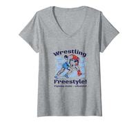 Womens Freestyle Wrestling Fighting Style Lifestyle Freestyle Rings V-Neck T-Shirt