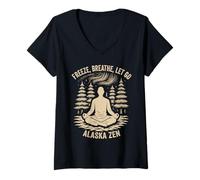 Womens Freeze Breathe Let Go Alaska Zen V-Neck T-Shirt