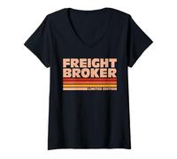 Womens Freight Broker Retro Sunrise V-Neck T-Shirt
