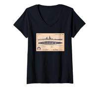 Women's French Battleship Richelieu BB-15 WW2 Recognition Diagram V-Neck T-Shirt