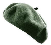 Women's French Beret Hat Solid Color Plain Wool Classic Traditional Artist Cap, Olive Green, One Size
