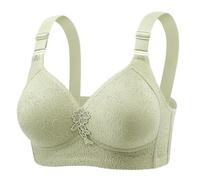 Women's French Bra Without Ring Front T Closure Plus Size No Liner Bra for Bust, Nursing Underwear Body Satin, Green, M