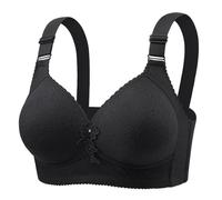Women's French Bra Without Ring Front T Closure Plus Size No Liner Bra for Bust, Nursing Underwear Body Satin, Black, M