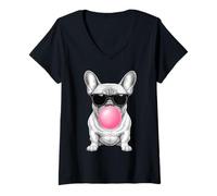 Womens French Bulldog Blowing Bubble Funny Cute Frenchie Dog Lover V-Neck T-Shirt