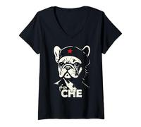 Womens French Bulldog Che Guevara Shirt Rebel Parody Funny V-Neck T-Shirt