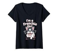 Womens French Bulldog Girl Cute Cartoon Dog Owners Womens Frenchie V-Neck T-Shirt