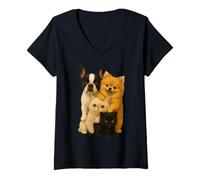 Womens French Bulldog Pomeranian Exotic Shorthair Munchkin Cat V-Neck T-Shirt