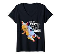Womens French Bulldog Puppy - I Didn't Fart My Butt Blew You A Kiss V-Neck T-Shirt