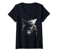 Womens French Bulldog Singing Vocalist Singer Dog Lover V-Neck T-Shirt