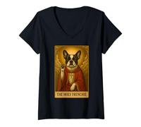 Womens French Bulldog Tarot Card Spiritual Funny The Holy Frenchie V-Neck T-Shirt