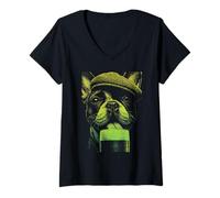 Women's French Bulldog with Beer Drinking Humor St Patricks Day Dog V-Neck T-Shirt