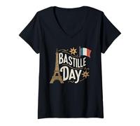 Womens French Flag Vintage Bastille Day 2019 Paris 1789 France V-Neck T-Shirt