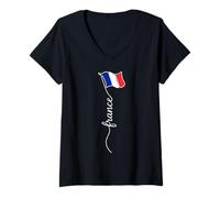 Women's French Flag with Continuous Line V-Neck T-Shirt