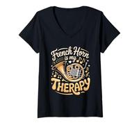 Women's French Horn is My Therapy V-Neck T-Shirt