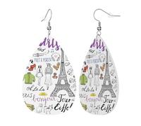 Womens French Paris Tour Eiffel Tower Print Leather Earrings Teardrop Dangle Earrings Jewelry Outfits Accessories