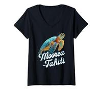 Women's French Polynesia Sea Turtle Moorea Tahiti V-Neck T-Shirt