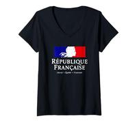 Womens French Republic Marianne Stack White Lettering Distressed V-Neck T-Shirt