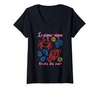 Womens French Seafood Picnic Shirt Le Pique-Nique Fruits de Mer V-Neck T-Shirt
