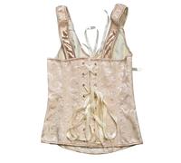 Women's French Victorian Style Corset Top - Brocade Jacquard Bustier With Front & Back Lacing, Side Zipper For Adjustable Fit, Elegant Wearable Outerwear(Apricot,xx_l)
